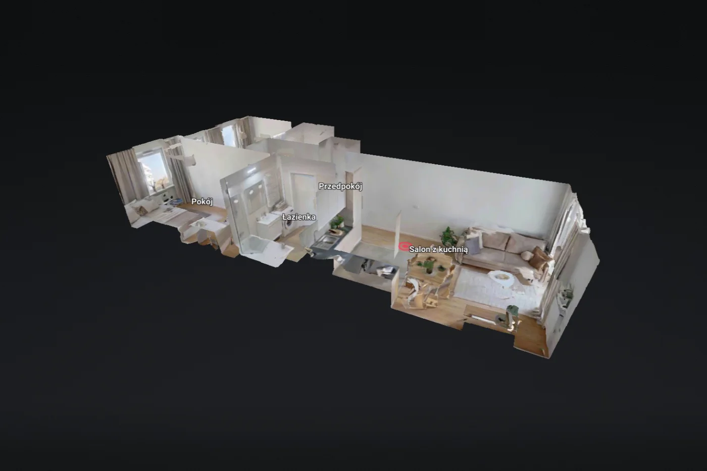 Model 3D Matterport — widok dollhouse z lotu ptaka